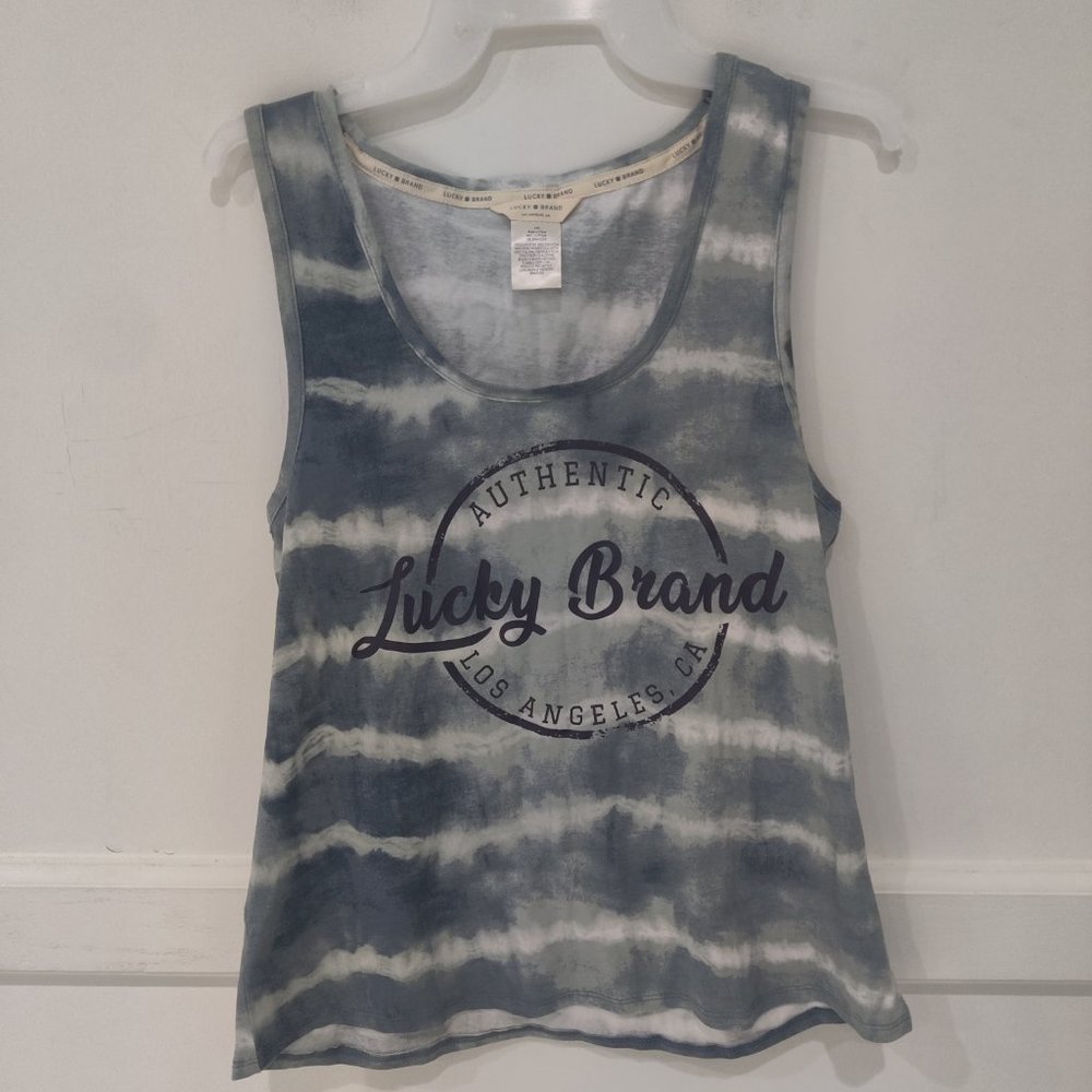 NWoT Lucky Brand Women's Soft Stretch Tank Top Blue Sky Tie Dye Size L $35 EE209